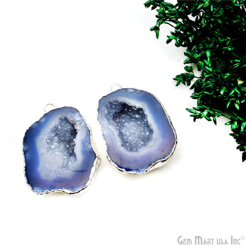 Geode Druzy 30x38mm Organic Silver Electroplated Single Bail Gemstone Earring Connector 1 Pair