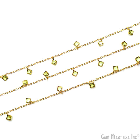 Lemon Topaz Square 4mm Bezel Gold Plated Dangle Fancy Rosary Chain