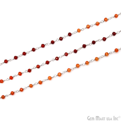 Carnelian & Citrine Faceted 3-3.5mm Silver Plated Beaded Wire Wrapped Rosary Chain