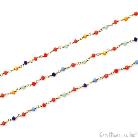 Multi Color Faceted Beads Gemstone Gold Wire Wrapped Bead Rosary Chain