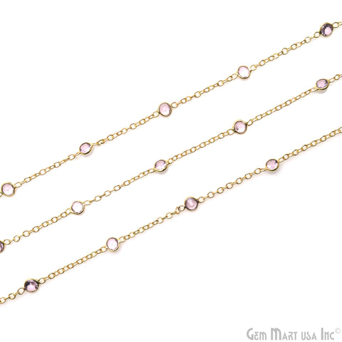 Morganite Round 4mm Gold Plated Bezel Connector Rosary Chain