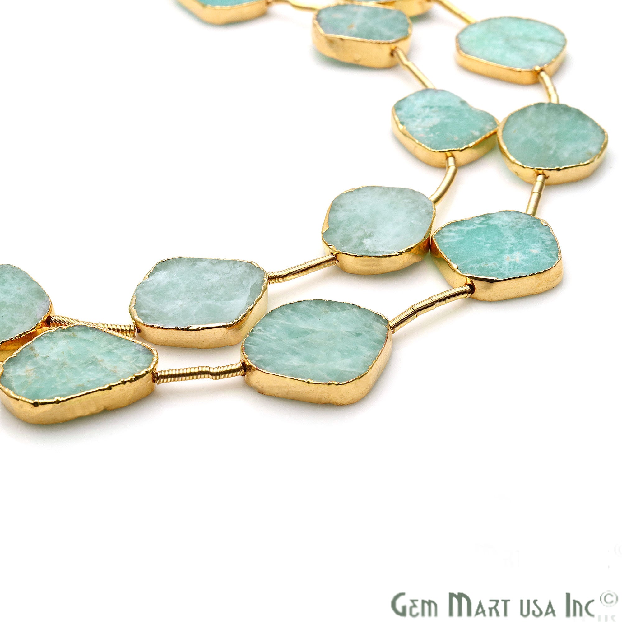Amazonite Free Form 18x15mm Gold Edged Crafting Beads Gemstone Strands 9INCH - GemMartUSA