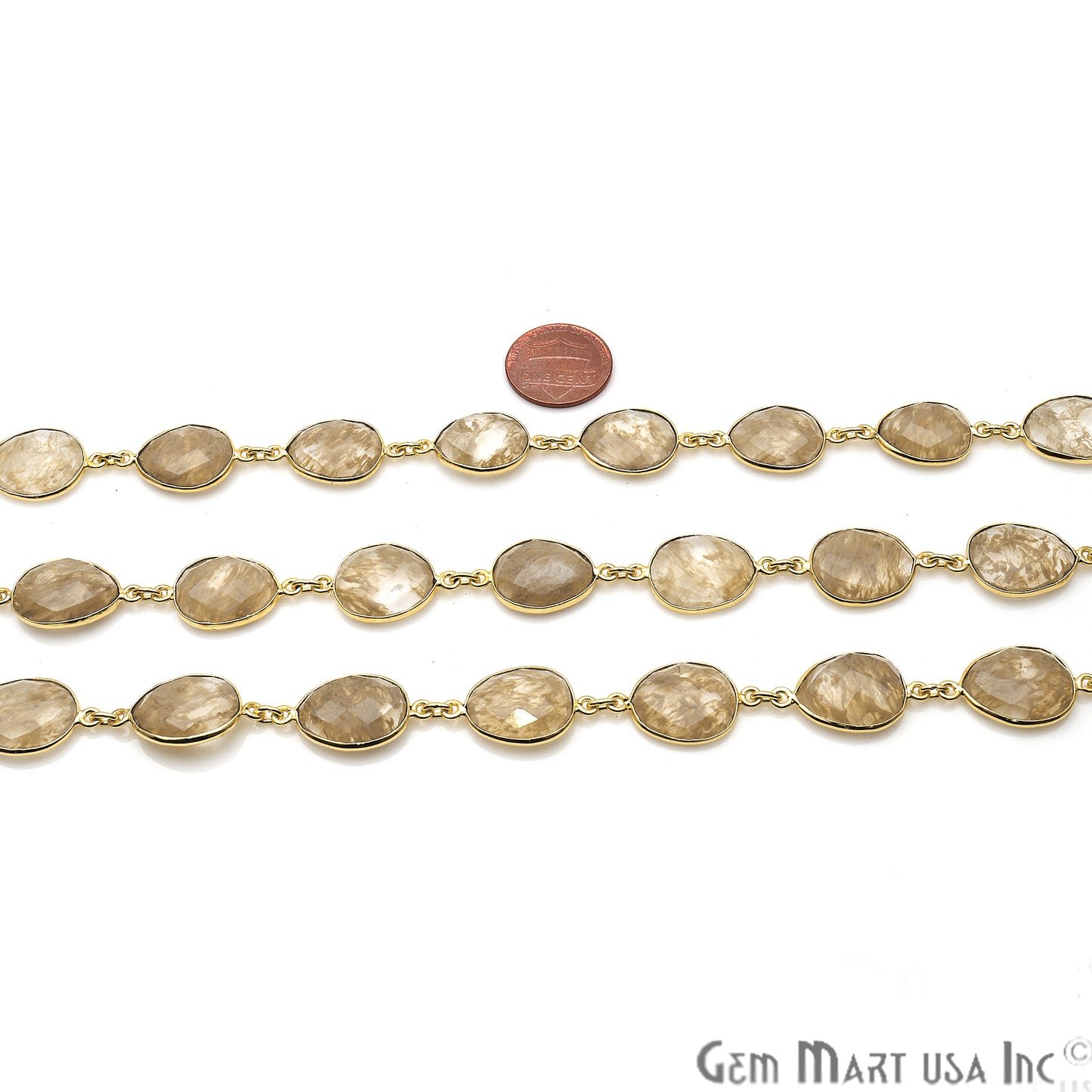 Sand Quartz 10-15mm Free Form Bezel Link Gold Plated Continuous Connector Chain - GemMartUSA