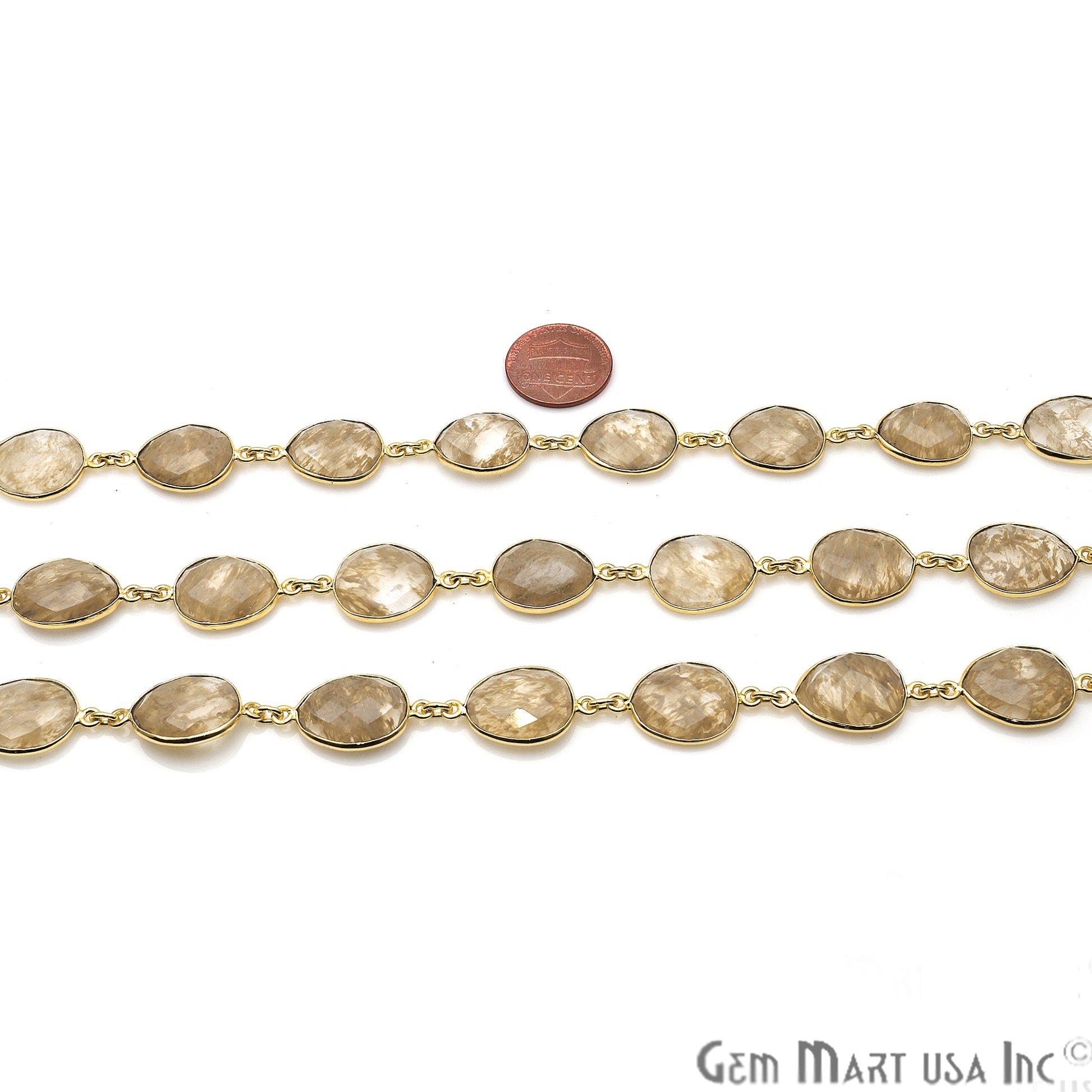 Sand Quartz 10-15mm Free Form Bezel Link Gold Plated Continuous Connector Chain - GemMartUSA