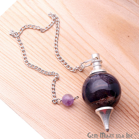 Healing Amethyst Sphere Radiesthesia Pendulam & Silver Plated Chain Ball (Pick Stone) - GemMartUSA