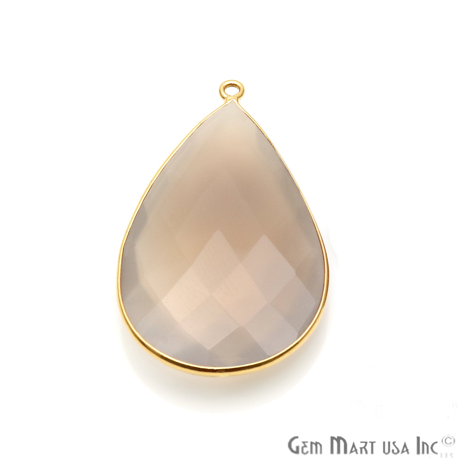 Smoky Chalcedony Pear Shape 24x43mm Gold Plated Single Gemstone Connector - GemMartUSA