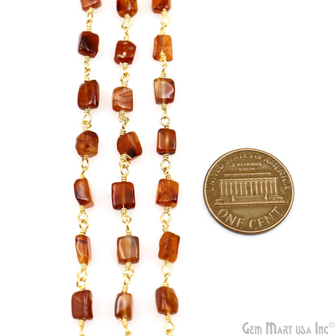 Dark Carnelian Beads 8x5mm Gold Plated Wire Wrapped Beaded Rosary Chain