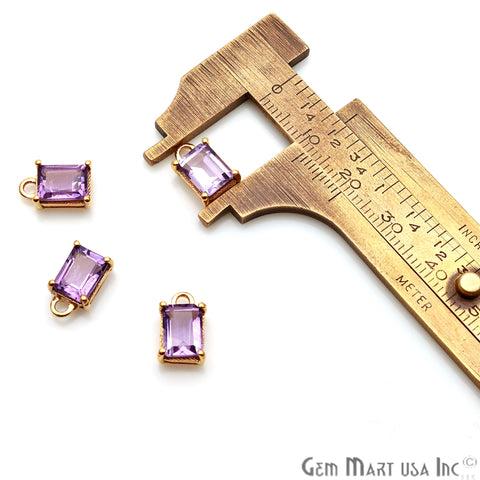 Amethyst 6x8mm Rectangle Gold Plated Prong Setting Single Bail Gemstone Connector - GemMartUSA