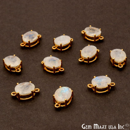 Rainbow Moonstone Prong Setting Gold Plated Flashy Gemstone Connector - GemMartUSA