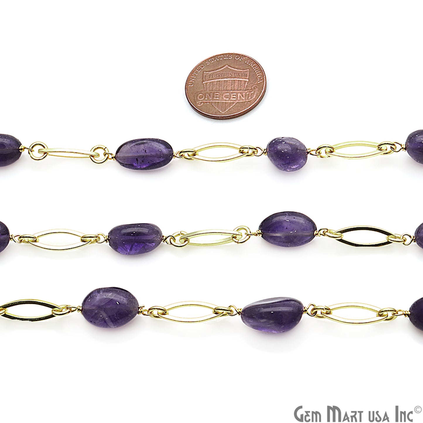 Amethyst Marquise Finding Gold Plated Rosary Chain - GemMartUSA