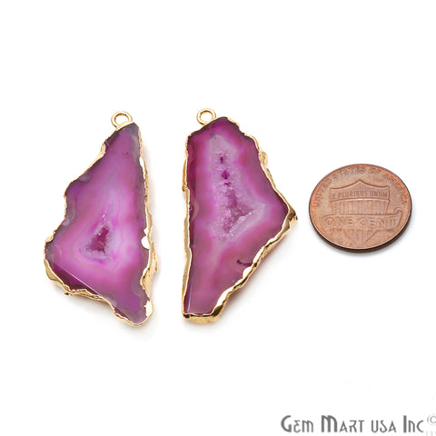 Agate Slice 20x45mm Organic Gold Electroplated Gemstone Earring Connector 1 Pair - GemMartUSA