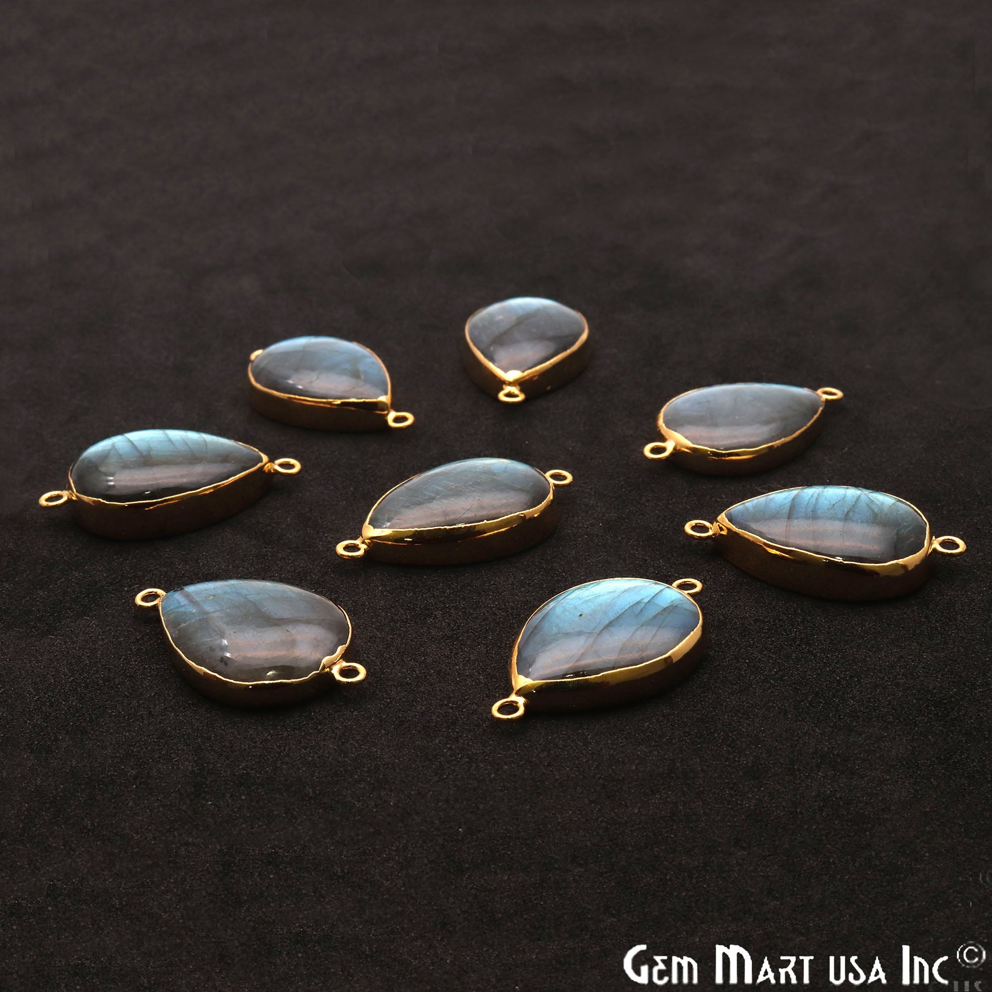 Labradorite Cabochon 32x18mm Pears Gold Electroplated Double Bail Gemstone Connector - GemMartUSA