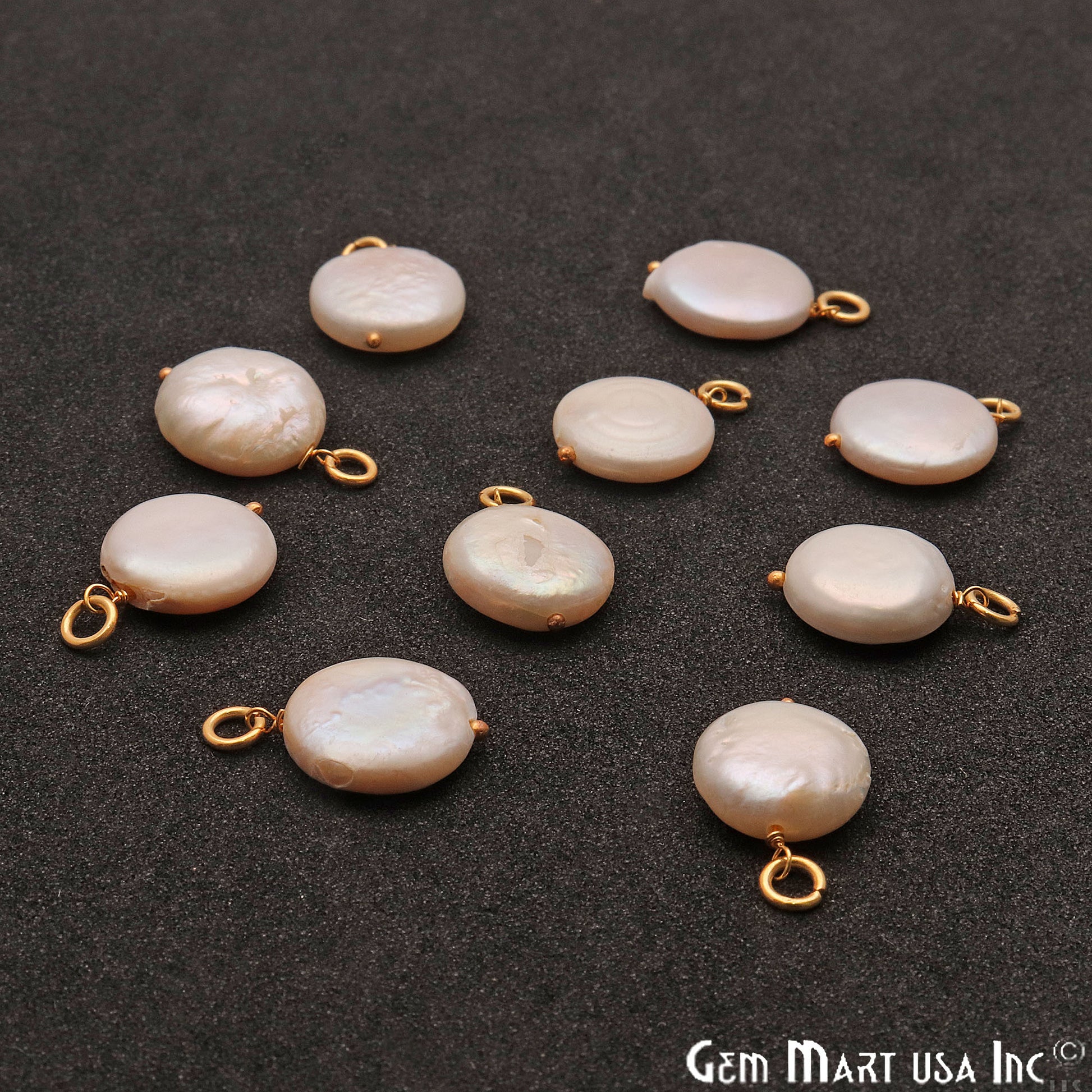 Pearl Round 16x12mm Gold Plated Single Bail Gemstone Pendant Connector - GemMartUSA