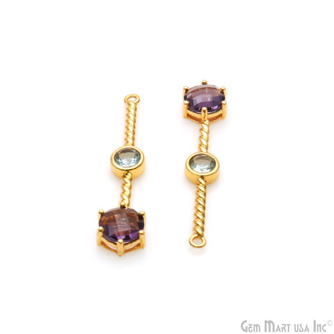 Amethyst & Blue Topaz Long Gemstone Gold Plated Earring Connector