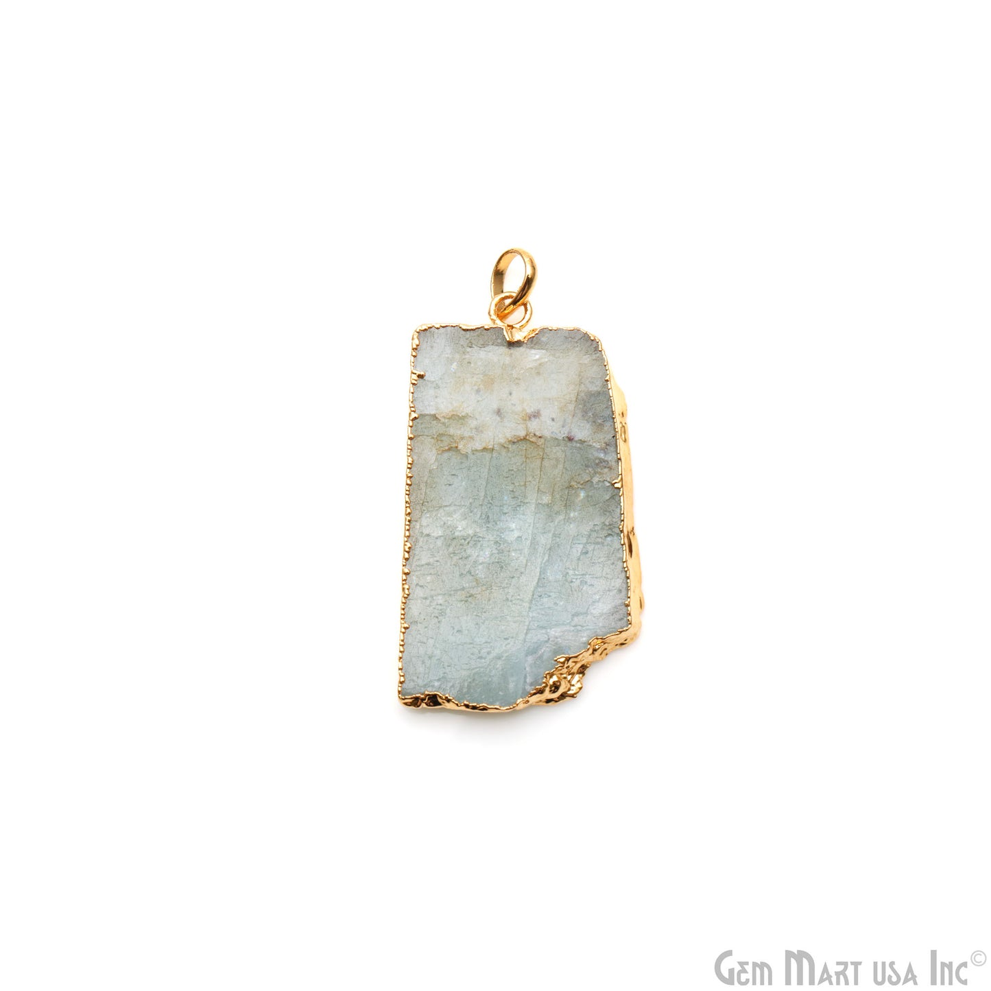 Aquamarine Free Form shape 47x25mm Gold Electroplated Gemstone Single Bail Pendant