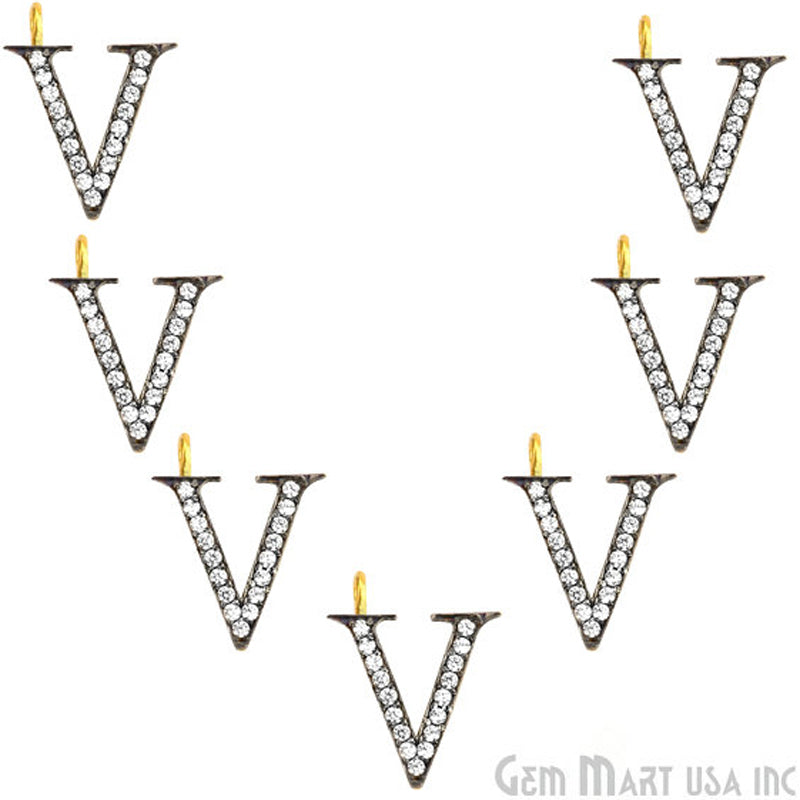 V' Alphabet Charm CZ Pave Gold Vermeil Charm for Bracelet & Pendants - GemMartUSA