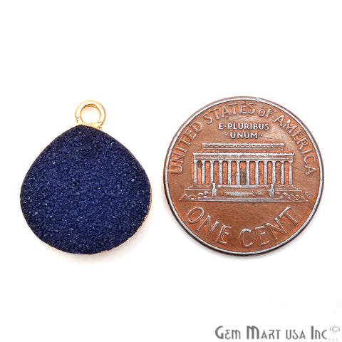 Blue Druzy Heart 15mm Gold Electroplated Single Bail Connector - GemMartUSA