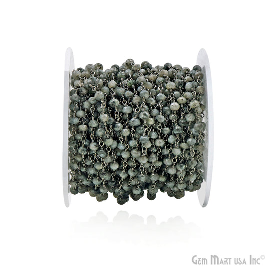 Black Rutilated Jade Faceted Beads 4mm Oxidized Gemstone Rosary Chain