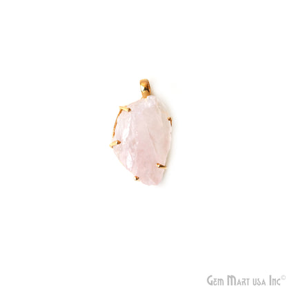 Natural Morganite Organic 33x21mm Gold Plated Prong Setting Single Bail Gemstone Pendant