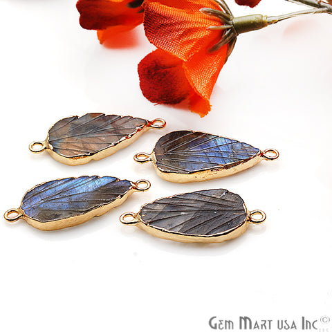 Flashy Labradorite Gemstone 29x15mm Pear Double Bail Gold Edged Connector - GemMartUSA