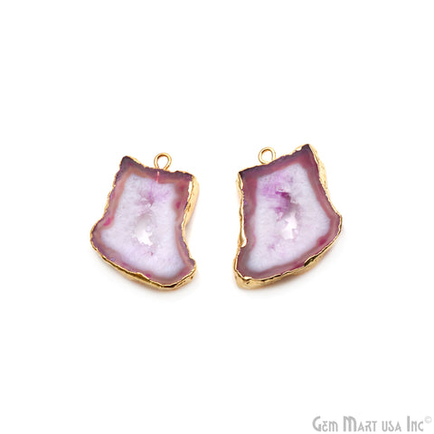 Agate Slice 25x18mm Organic  Gold Electroplated Gemstone Earring Connector 1 Pair