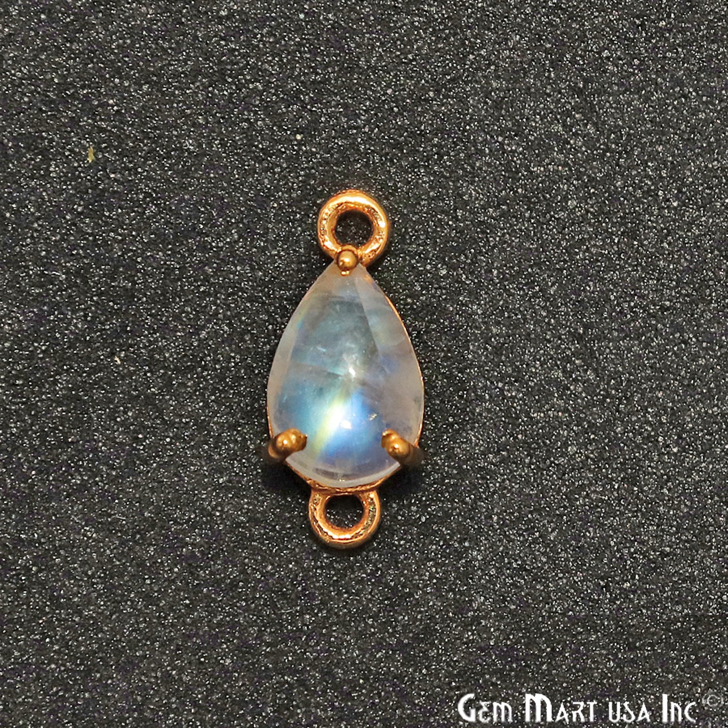 Rainbow Moonstone Cabochon Pears Prong Gold Plated Bail Connector - GemMartUSA