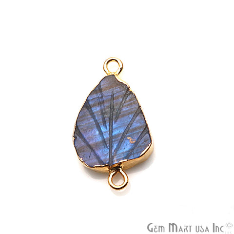 Flashy Labradorite Gemstone 27x12mm Pear Double Bail Gold Edged Connector - GemMartUSA