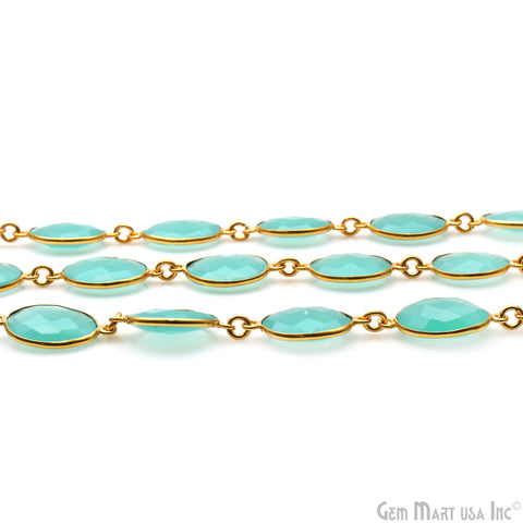 Aqua Chalcedony 12x16mm Oval Gold Bezel Continuous Connector Chain
