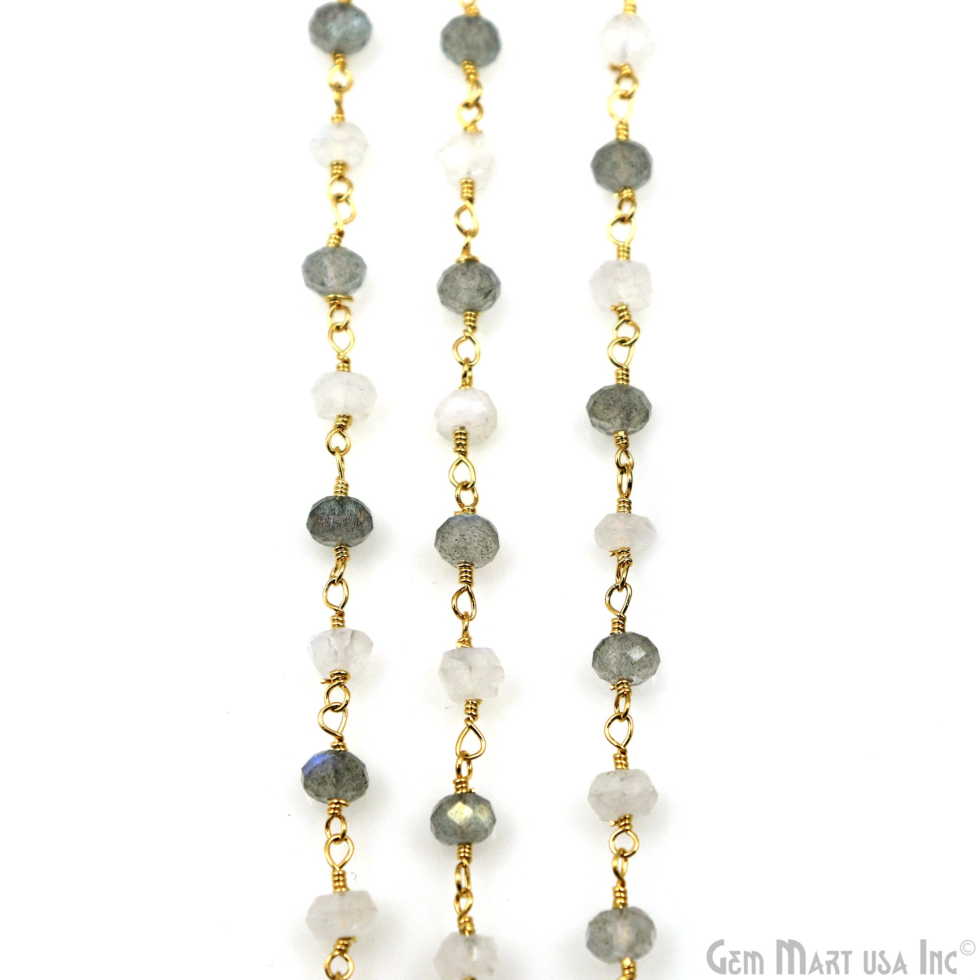 Labradorite & Rainbow Faceted Beads 4mm Gold Wire Wrapped Rosary Chain