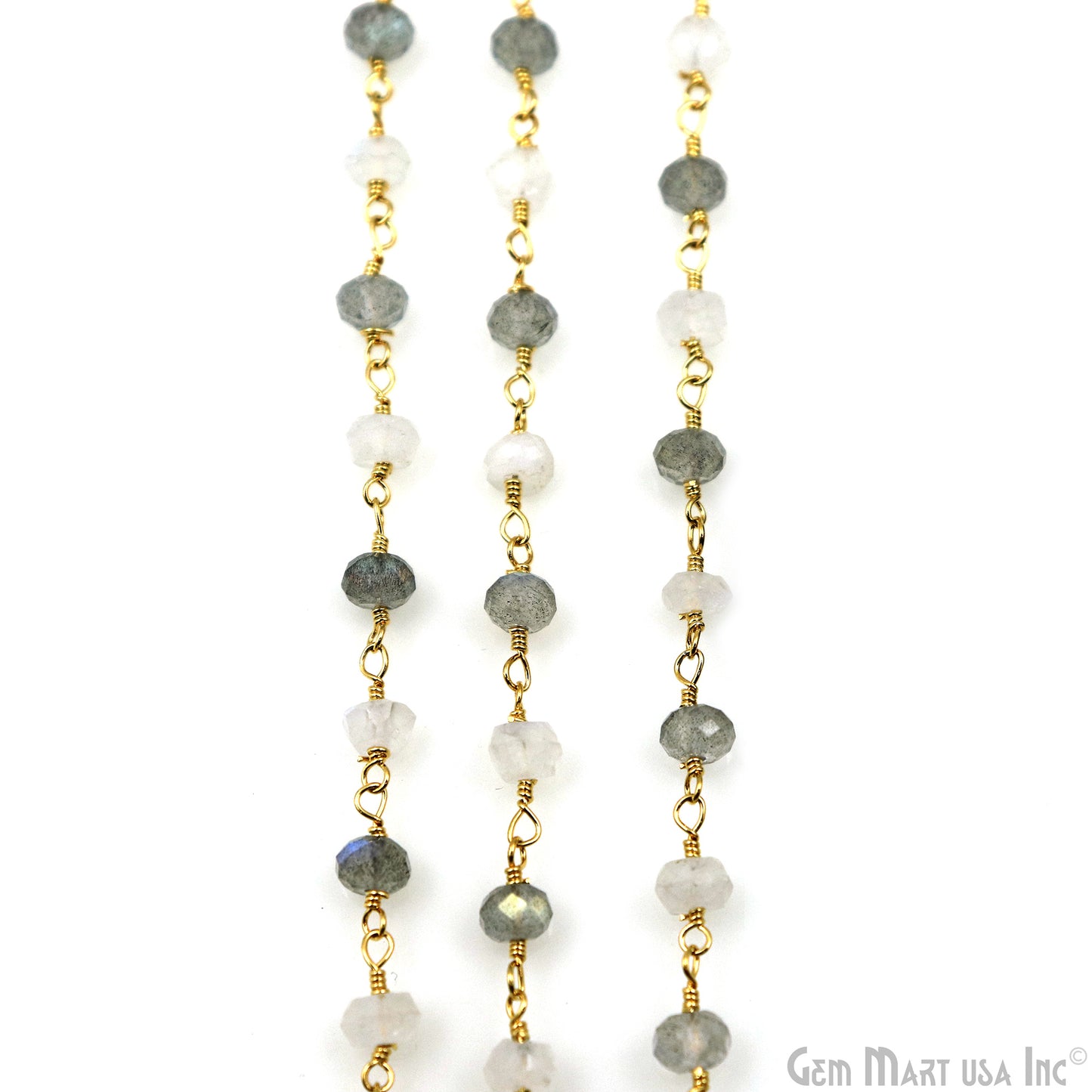 Labradorite & Rainbow Faceted Beads 4mm Gold Wire Wrapped Rosary Chain