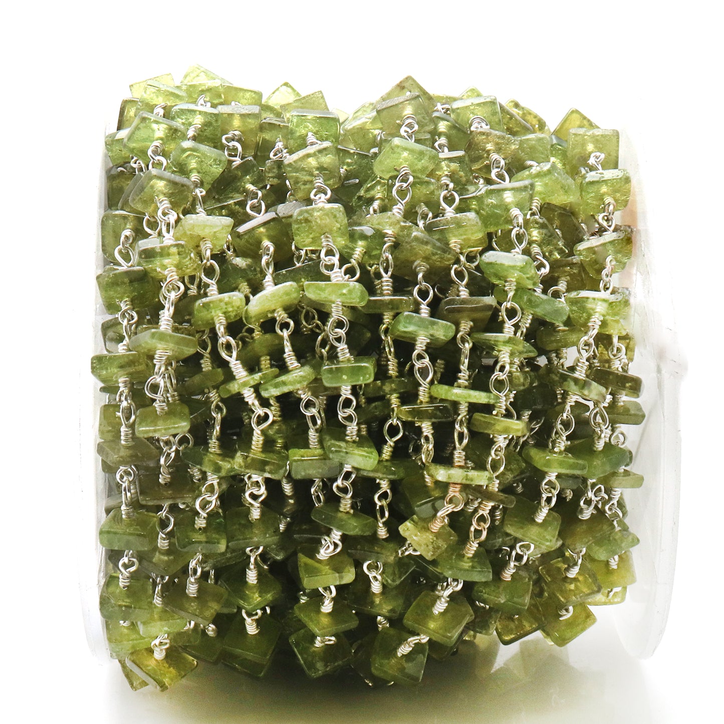 Peridot Square Beads 4-5mm Silver Wire Wrapped Rosary Chain