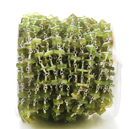 Peridot Square Beads 4-5mm Silver Wire Wrapped Rosary Chain