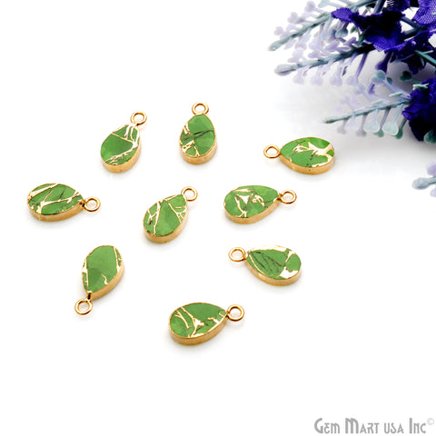 Green Mohave Turquoise Pears 8x12mm Gold Electroplated Single Bail Connector