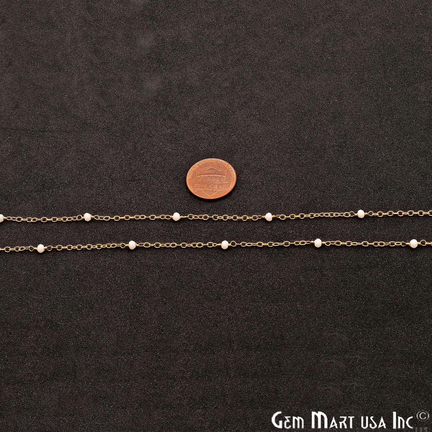 White Agate Round 2mm Gold Wire Wrapped Beads Rosary Chain - GemMartUSA