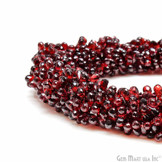 Garnet Teardrop Beads, 10.5 Inch Gemstone Strands, Drilled Strung Briolette Beads, Teardrop Shape, 6x3mm