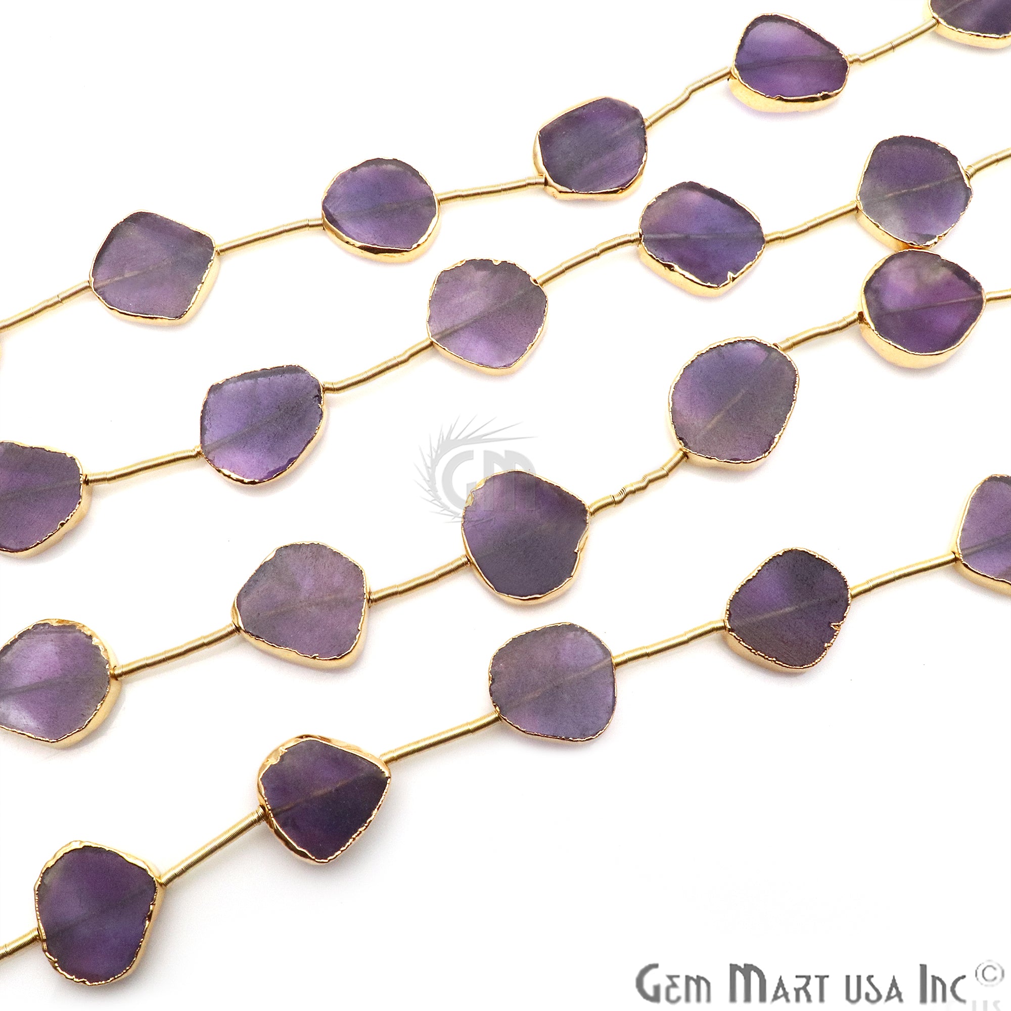 Amethyst Free Form 18x15mm Gold Edged Crafting Beads Gemstone Strands 9INCH - GemMartUSA