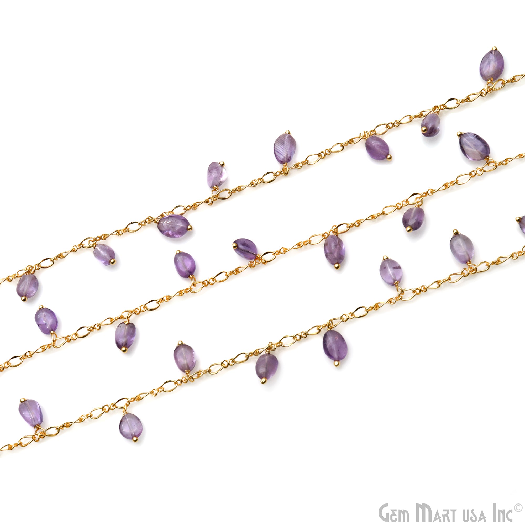 Amethyst Tumble Beads 8x5mm Gold Plated Cluster Dangle Chain