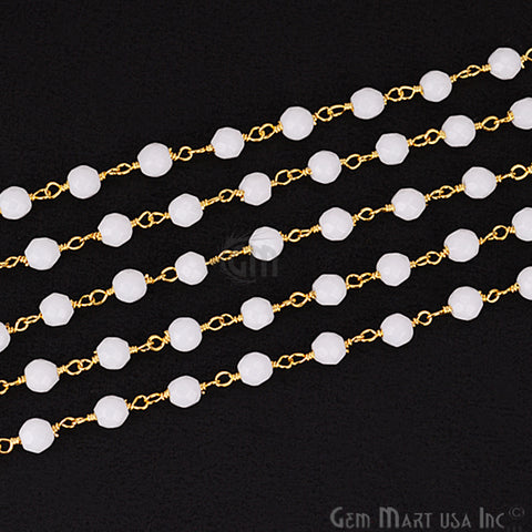 White Agate Beads Gold Plated Wire Wrapped Rosary Chain - GemMartUSA (762809974831)