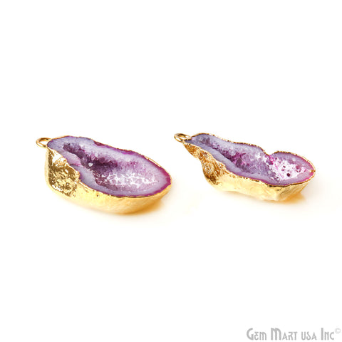 Geode Druzy 34x20mm Organic Gold Electroplated Single Bail Gemstone Earring Connector 1 Pair