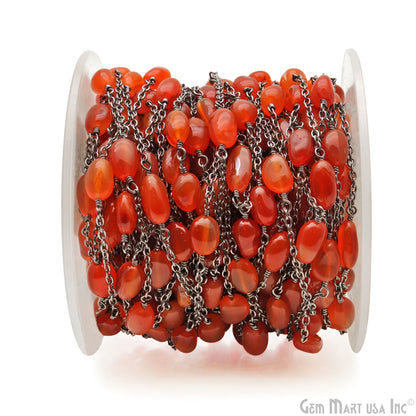 Carnelian Tumble Beads 10x6mm Oxidized Wire Wrapped Rosary Chain