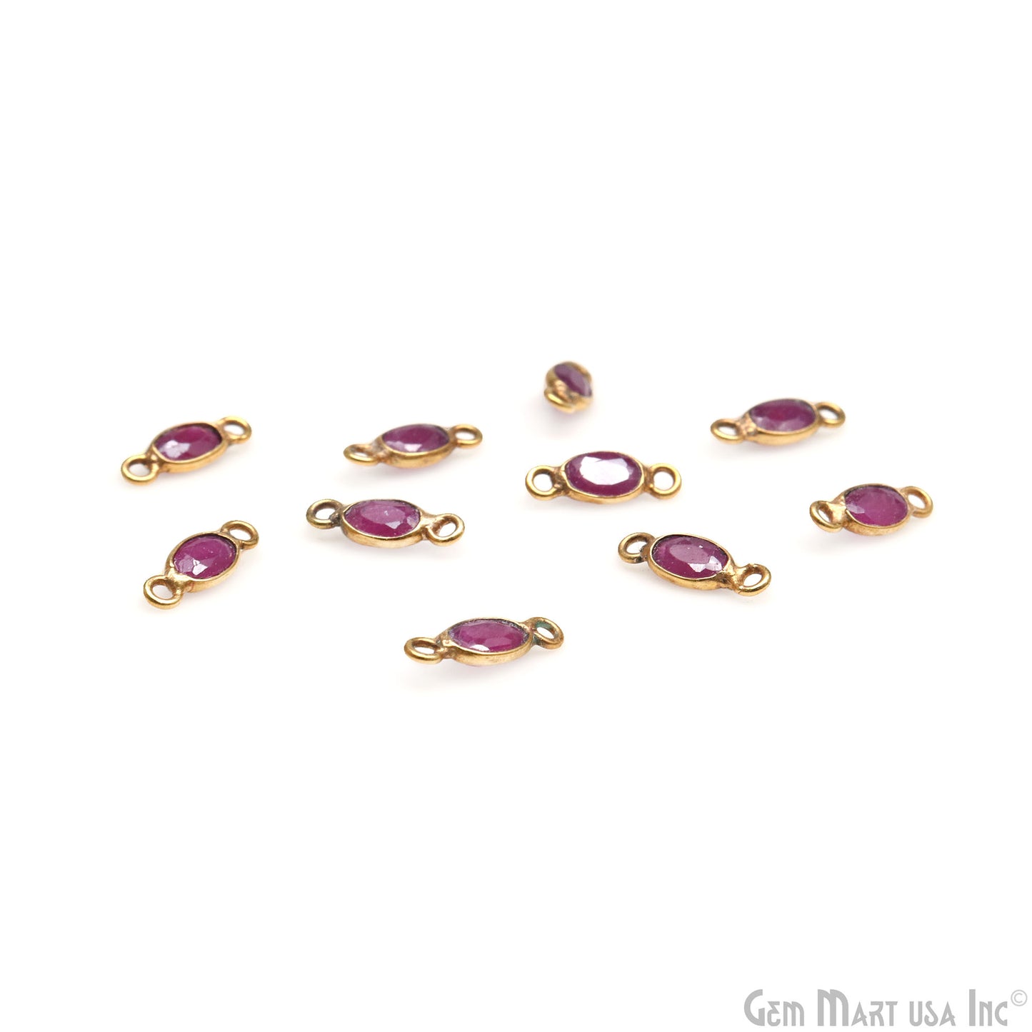 Ruby Oval 4x3mm Gold Plated Double Bail Gemstone Connector