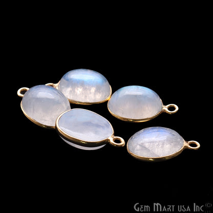 Rainbow Moonstone Cabochon 9x11mm Oval Shape Gold Electroplated Gemstone Connector - GemMartUSA