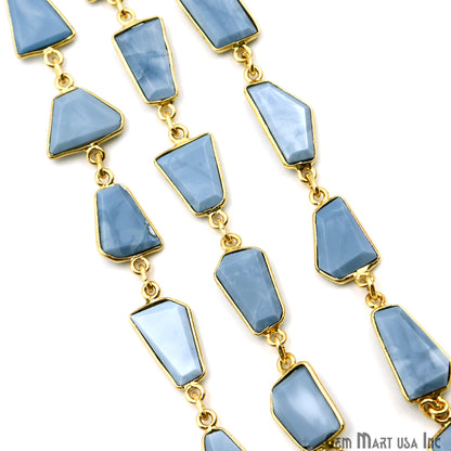 Blue Opal 10-15mm Faceted Free Form Gold Plated Bezel Connector Chain