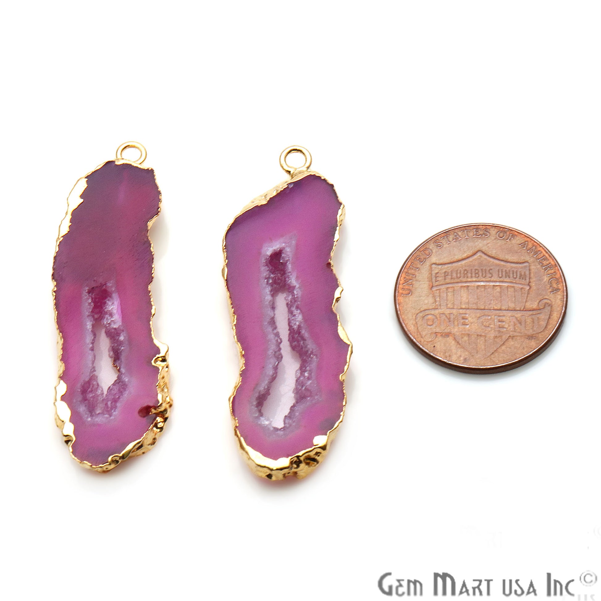 Agate Slice 42x12mm Organic Gold Electroplated Gemstone Earring Connector 1 Pair - GemMartUSA