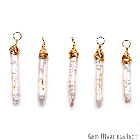 Pearl Gold Plated Single Bail Wire Wrapped 31x5mm Gemstone Connector - GemMartUSA
