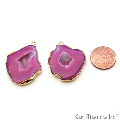 Agate Slice 36x25mm Organic Gold Electroplated Gemstone Earring Connector 1 Pair - GemMartUSA