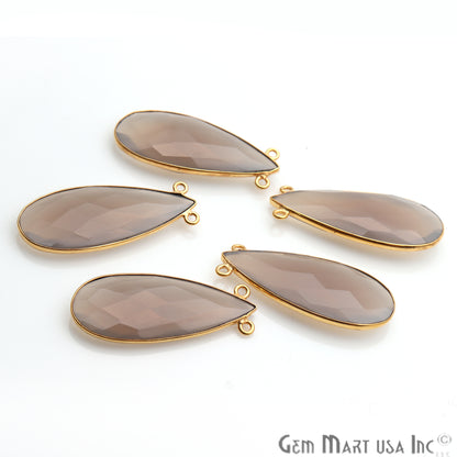 Smoky Chalcedony 37x15mm Pears Gold Plated Double Bail Connector - GemMartUSA