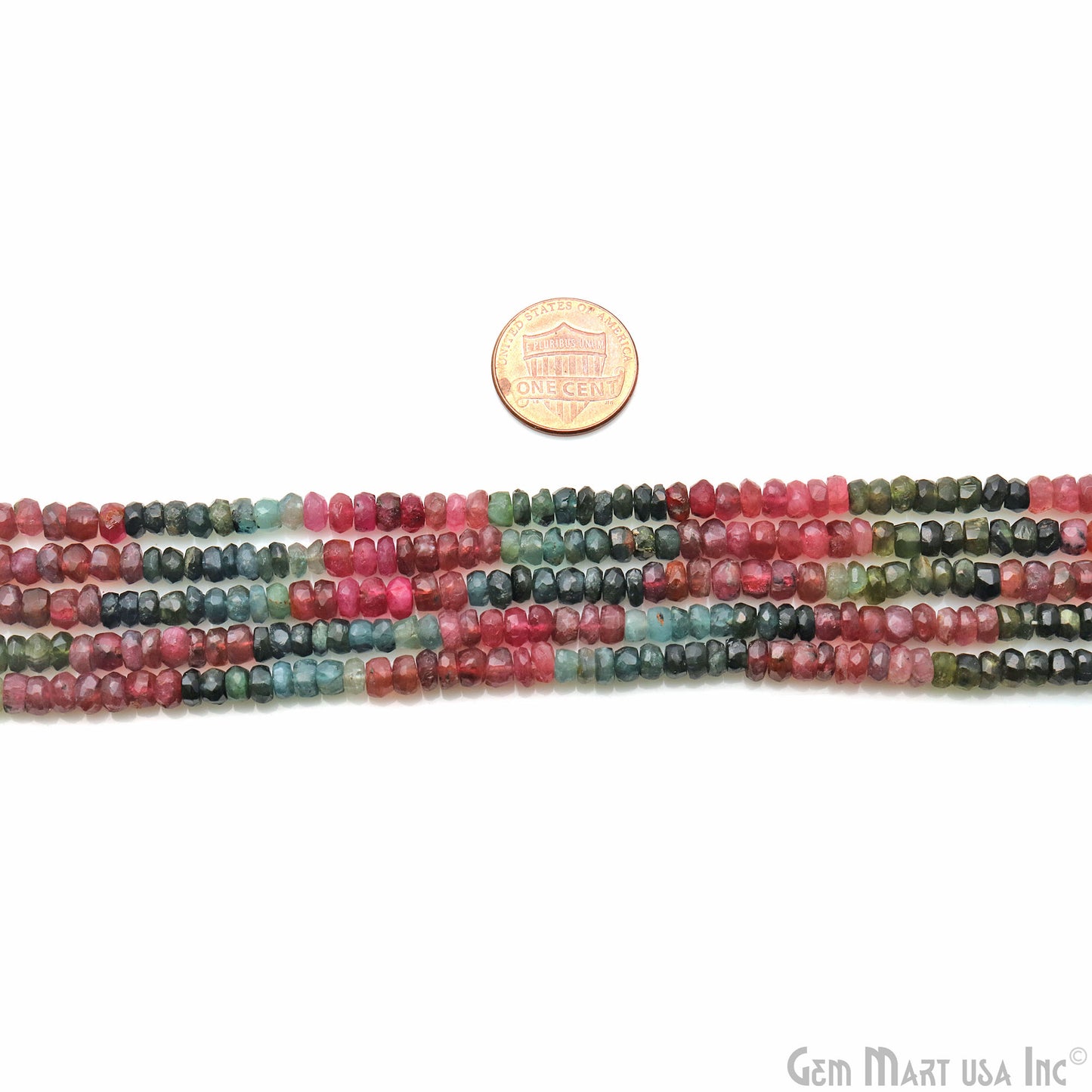 Multi Tourmaline Rondelle Beads, 14 Inch Gemstone Strands, Drilled Strung Nugget Beads, Faceted Round, 4-5mm