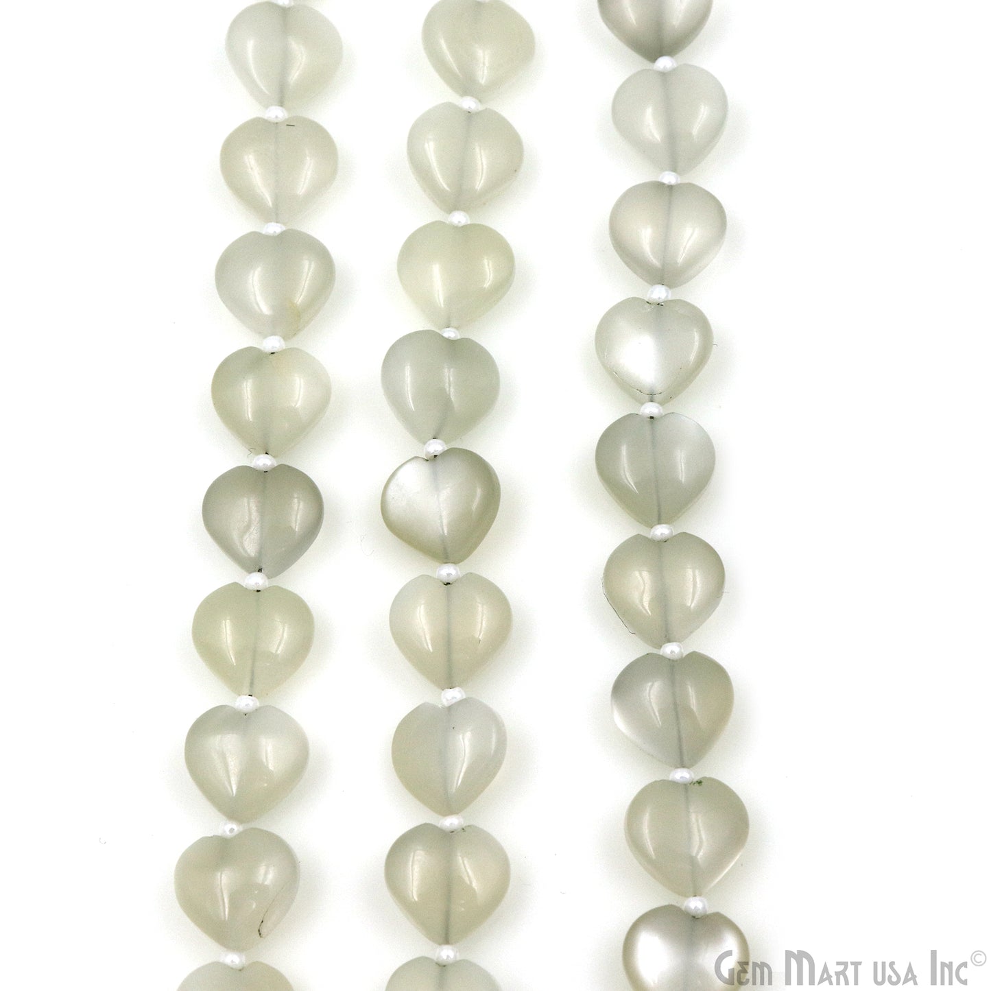 White Chalcedony Heart Beads, 7 Inch Gemstone Strands, Drilled Strung Briolette Beads, Heart Shape, 10mm