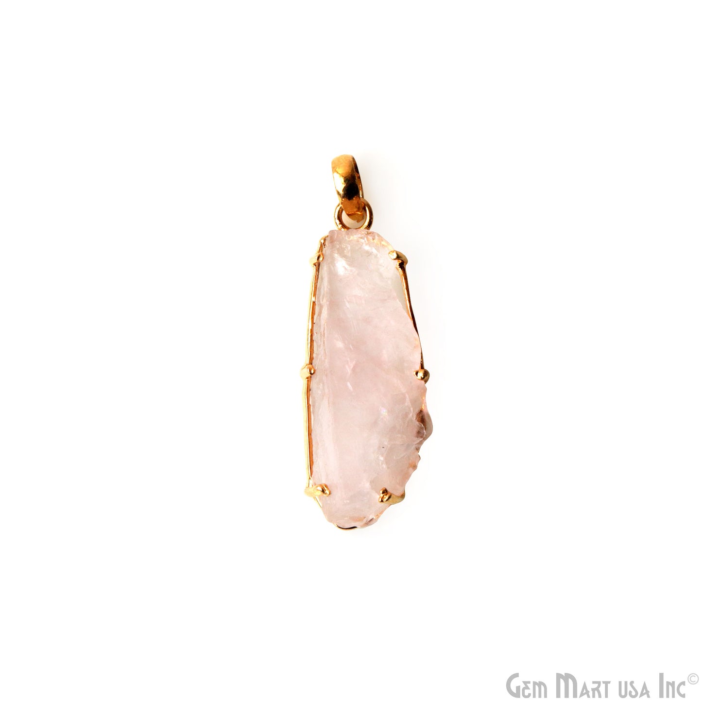 Natural Morganite Organic 42x15mm Gold Plated Prong Setting Single Bail Gemstone Pendant